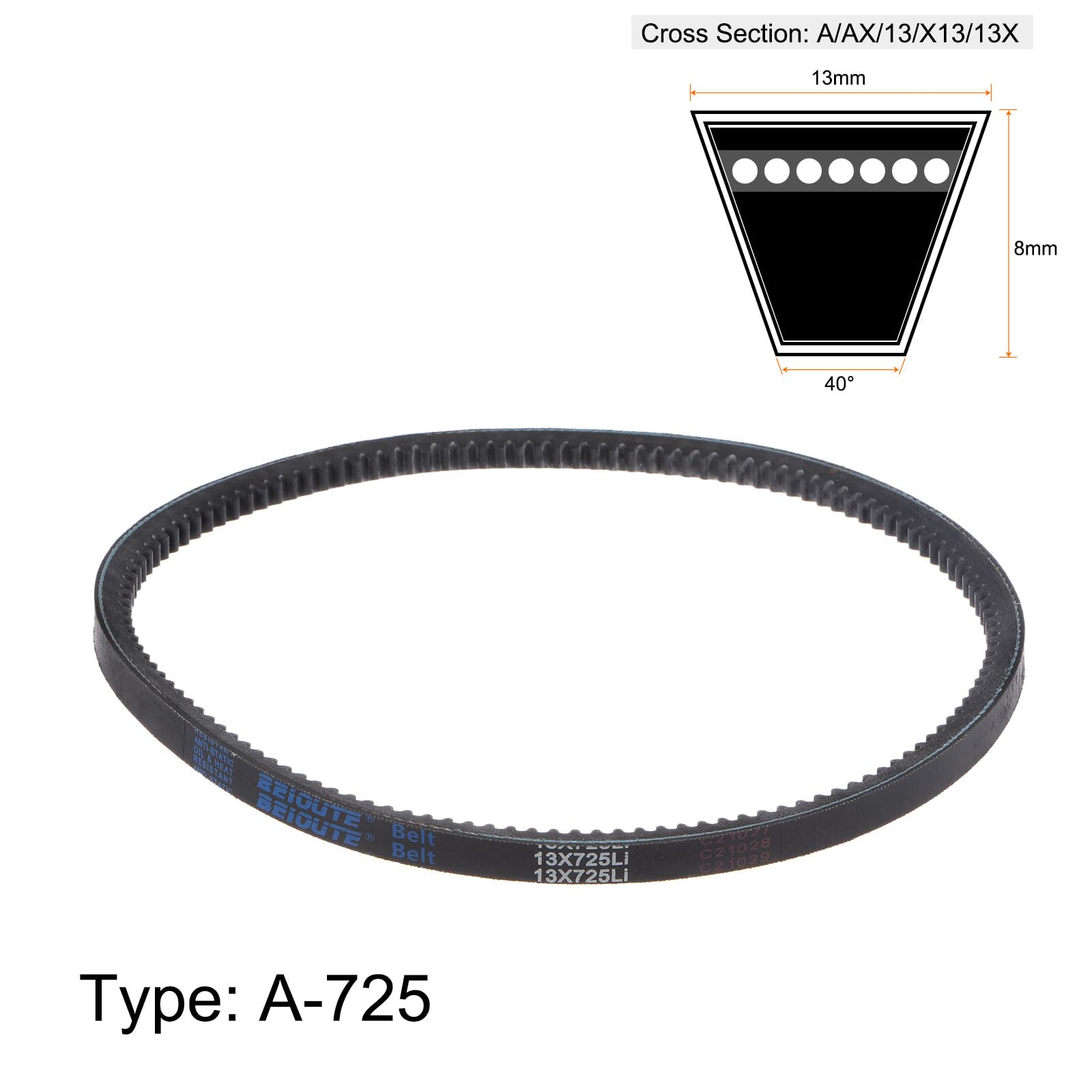 HARFINGTON 2pcs 13x725 Cogged V-Belts AX Section Drive Raw Edge Belt 725mm Inner Girth 13mm Width 8mm Thickness EPDM for Power Transmission