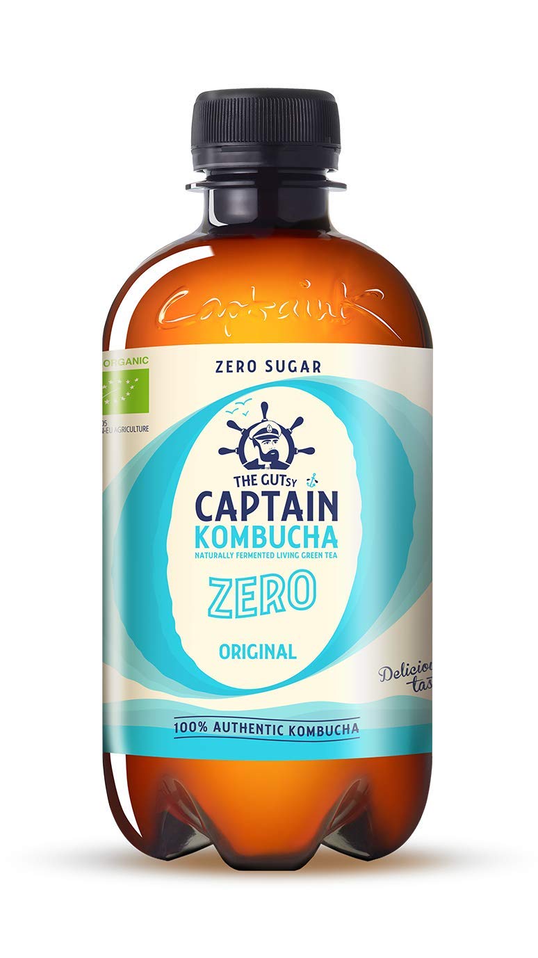 The Gutsy Captain Kombucha ZERO - Zero Sugar, Zero Calories - Bebida Probiótica Naturalmente Fermentada, Sin Pasteurizar, Vegan - 12 x 400ml - MixBox