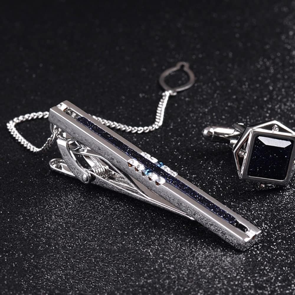 Fermacravatta da Uomo, Accessorio per Abito da Lavoro, da Sposa, con Pietra Stellata, Stile ago, Spilla per Gemelli (D 1 pz)
