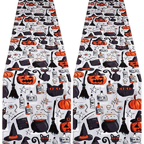 SoarDream Halloween Decoration Printed Table Runner 2 Pack 13x84 Inches Pumpkins Table Runner with Cat and Jack O\' Lantern Waterproof Table Runner
