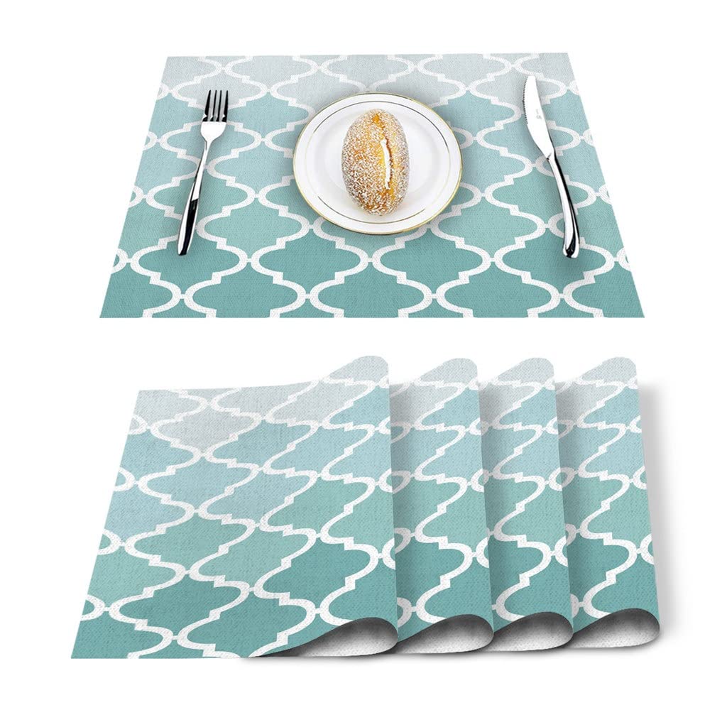IANSHFKN 4/6pcs Set Table Mats Geometric Green Gradient Napkin Kitchen Accessories Home Party Decorative Placemats