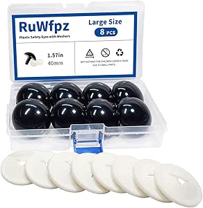 RuWfpz Safety Eyes Amigurumi Eyes for Crochet Animals 40mm - 8Pcs Doll Crochet Eyes with Washers, Black Plastic Large Safety Eyes for Stuffed Animals Craft Teddy Bear