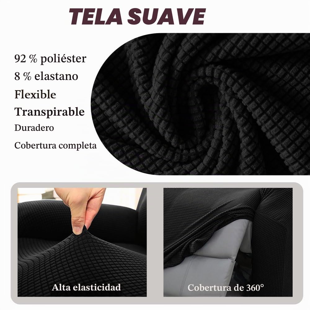 Chickwin Funda Sillon Relax Reclinable 1/2/3 Plaza, Jacquard Funda Sillón Relax Reclinable con Bolsillos Laterales, 4/6/8-Piezas Funda Sofa Reclinable, Extraíbles y Lavables (3 Plaza,Gris)