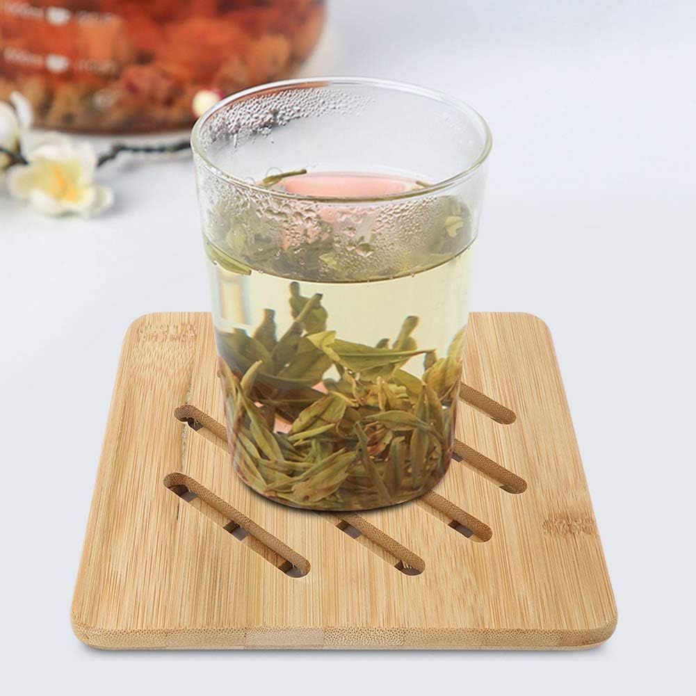4 Pcs Bamboo Table Mat, Decorative & Protective Hot Plate Coaster Holders Non-Slip Pads Round and Square Bamboo TrivetsAnti-Scald Non-Slip Bowl Cup Heat Insulation Pad for Home Kitchen Use(01): Home & Kitchen
