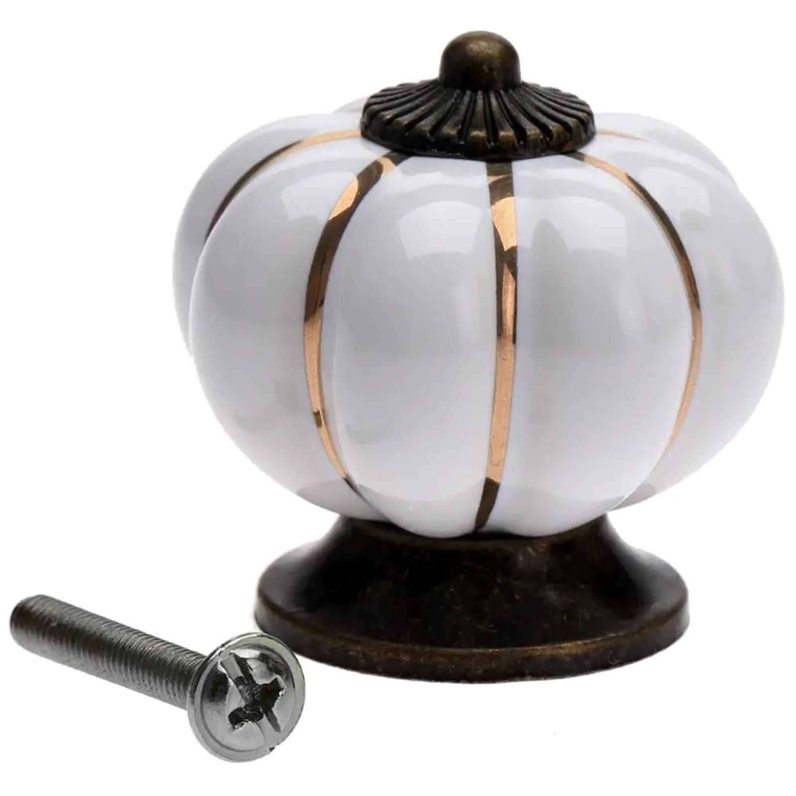 BIVOO 7 Color Ceramic Door Knob Vintage Pumpkin Cabinet Knobs and Handles Furniture Cabinet Drawer Cupboard Kitchen Pull Handle Knobs(White)