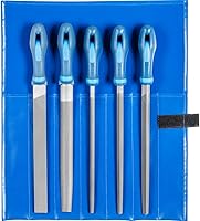 PFERD 542WR250H2 Machinist's File Set: 5-Piece Type Cut 2, 250mm Files with Ergonomic Handles & Protective Pouch