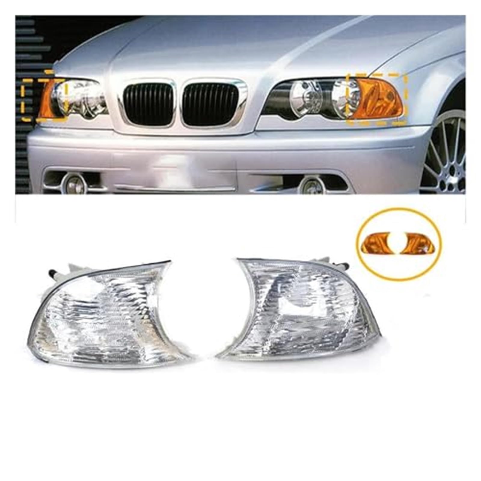 Dla BMW, dla E46 2-drzwi 1998 1999 2000 2001 lampka kierunkowskazu lampa narożna samochodowy kierunkowskaz 63126904299 63126904300 Lampka kontrolna lusterka