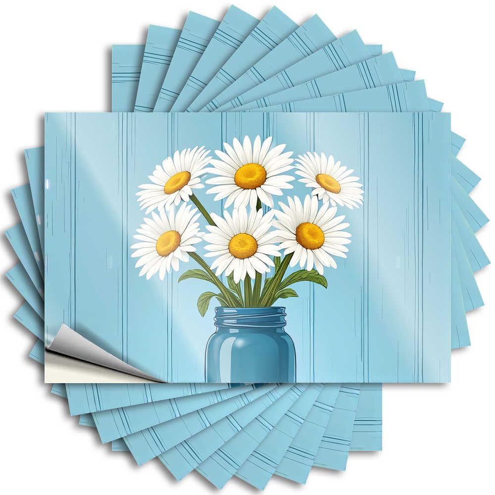 Decals Encouraging, Stone Case Blue Vase with White Daisies | Bathroom Sets(12X18CM)