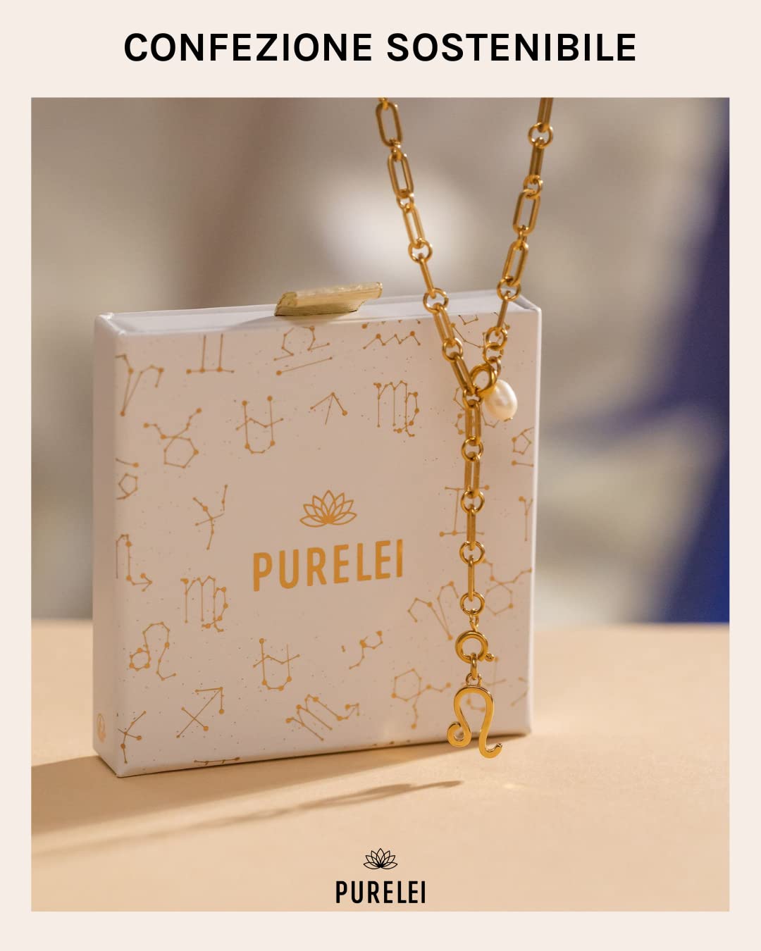 Purelei Charm Zodiac necklace – Collana donna in resistente acciaio inossidabile – Collanina donna con ciondolo – lunghezza 50 cm – impermeabile