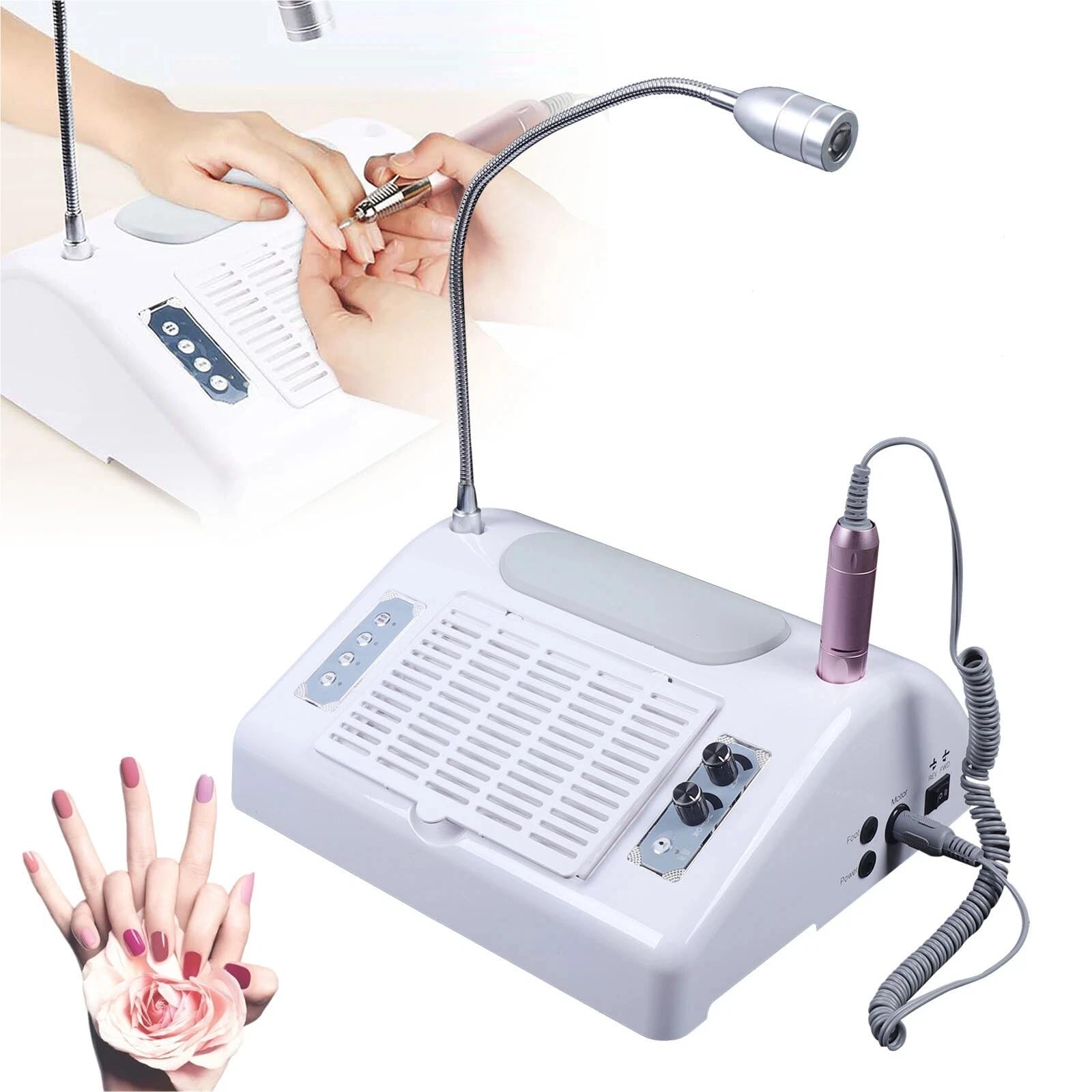 odkurzacz do paznokci, Urządzenie do manicure 5 w 1 z lampą UV LED do paznokci, suszarką, odkurzaczem i pochłaniaczem pyłu do frezarki do paznokci