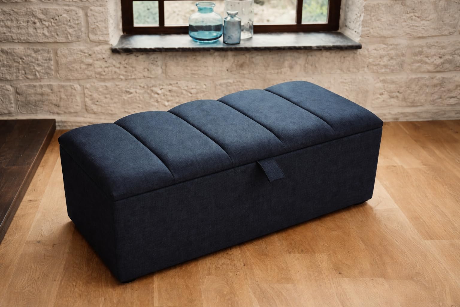 Spring Well, Beautiful Clarance in Linen Turin Chest, Ottoman, Box/Storage Blanket Box (Black, Medium)