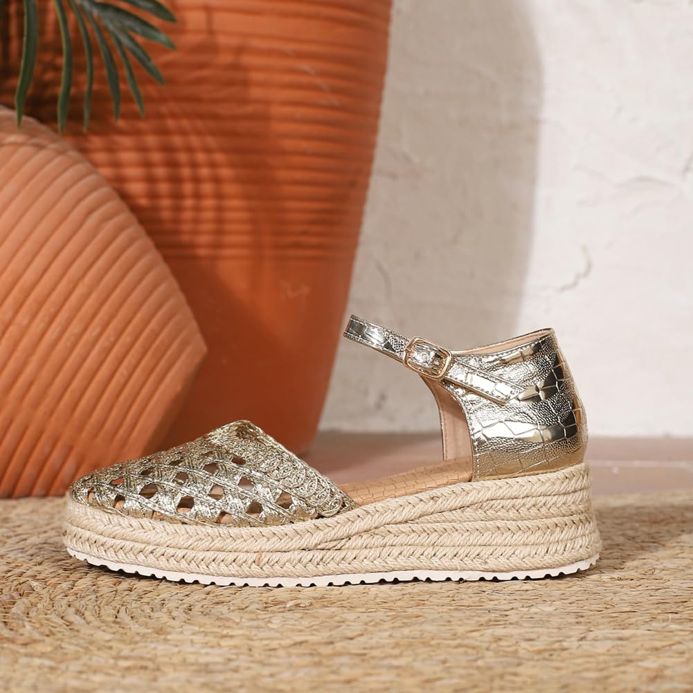 Sandalias de cuña de alpargata para mujer, de verano, con hebilla y correa al tobillo, con plataforma elegante, sandalias antideslizantes para la playa 2026