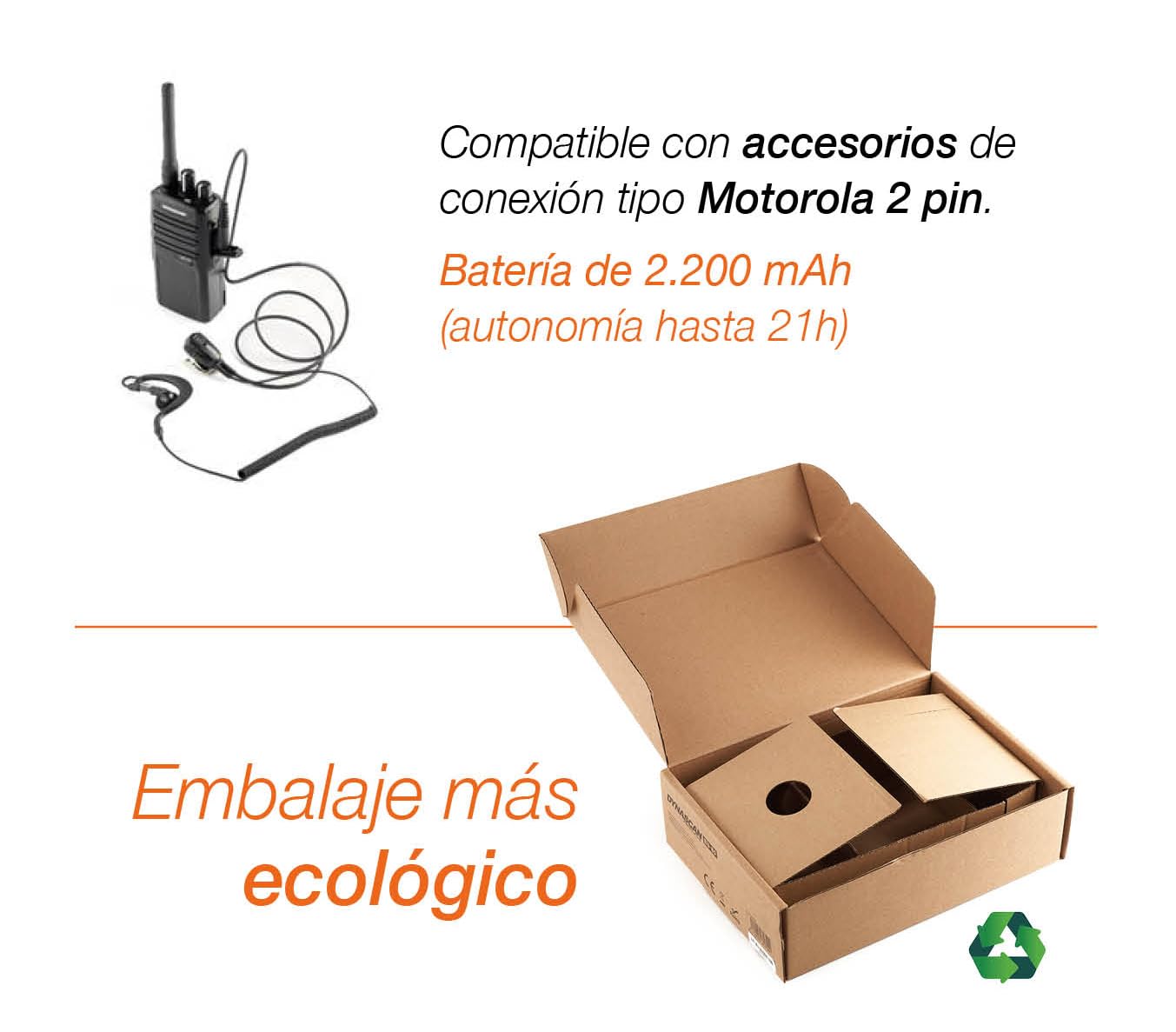 Dynascan EU-85 Walkie-Talkie PMR-446 Profesional - Transceptor de Uso Libre Sin Licencia, Chasis Metálico IP55, 16 Canales y Teclas Programables