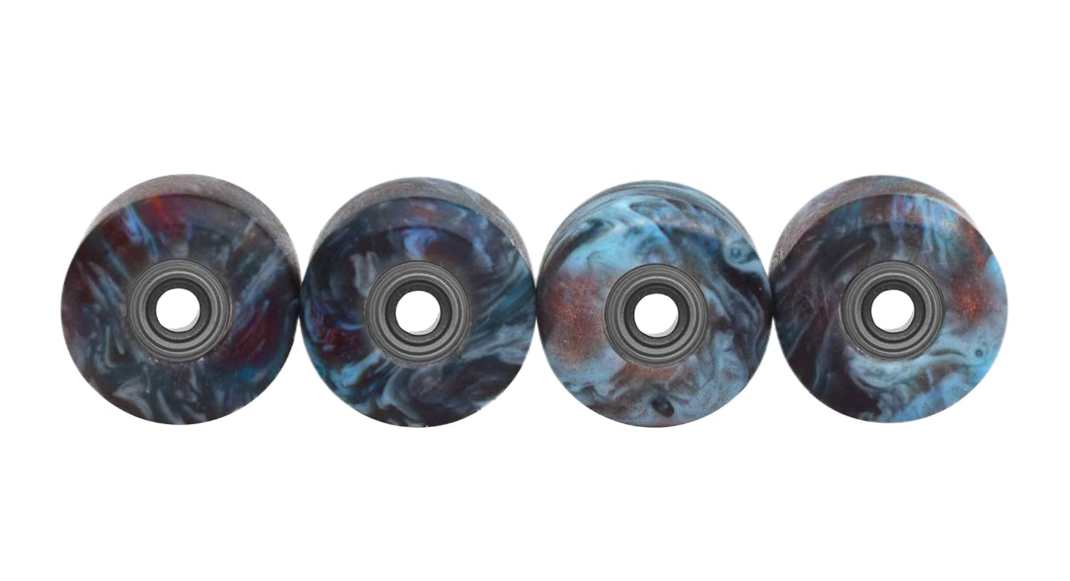 Teak Tuning Apex 77D Urethane Fingerboard Wheels, New Street Shape, 7.7mm Diameter, ABEC-9 Stealth Bearings - Geode Series - Made in the USA - "Molten Ice Ore" Colorway