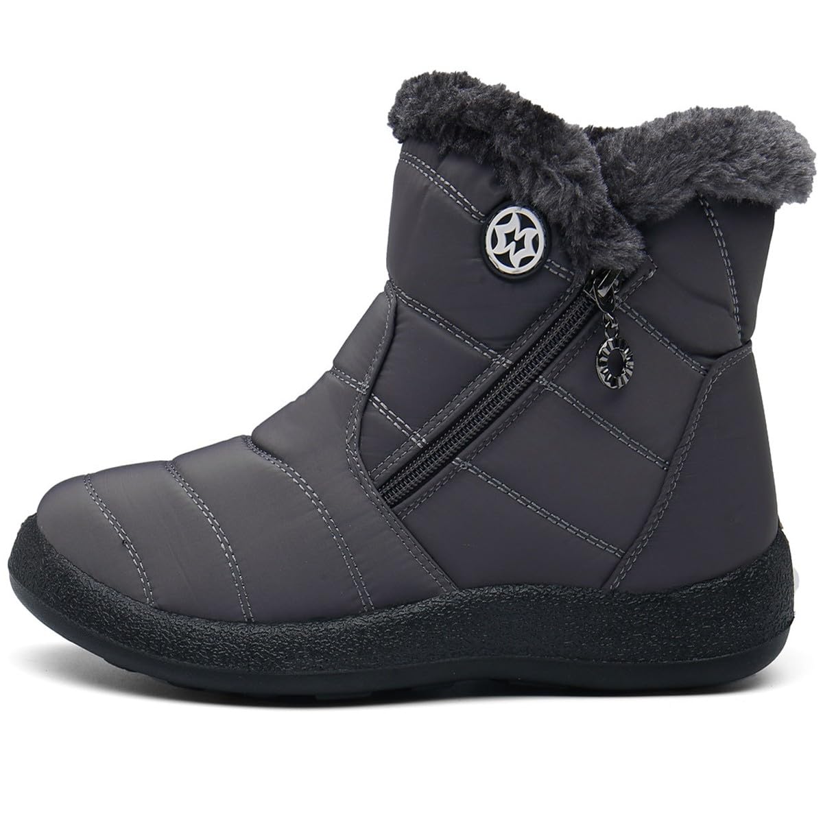 Stivali Donna Stivaletti Invernali Impermeabili Cerniera Stivali da Neve Cotone Caldo Peluche Caviglia Boots Bassi Scarpe Ultraleggero