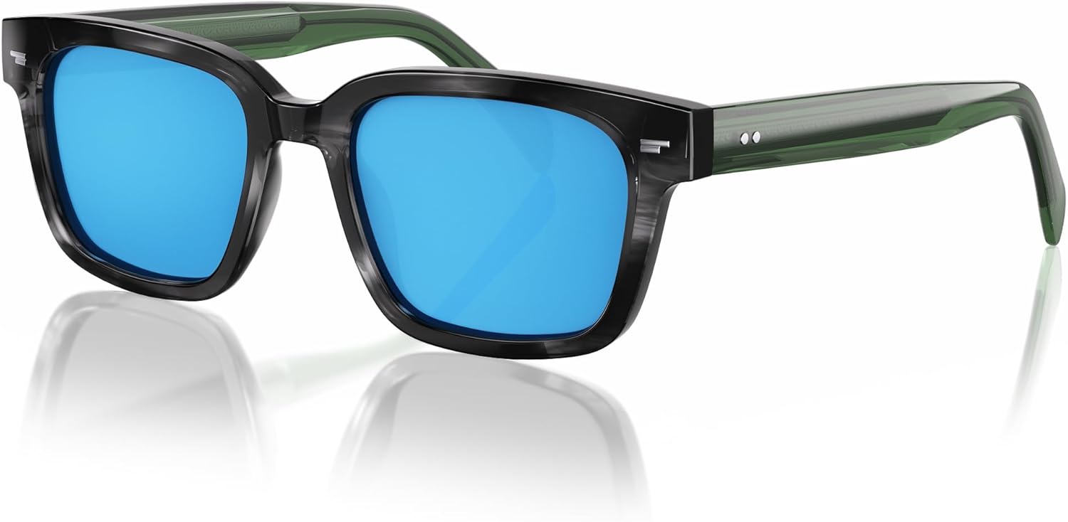 Modern Men’s Acetate Sunglasses – Architectural Square Silhouette with Visible Wire-Core Temple, Polarized UV400 Lens