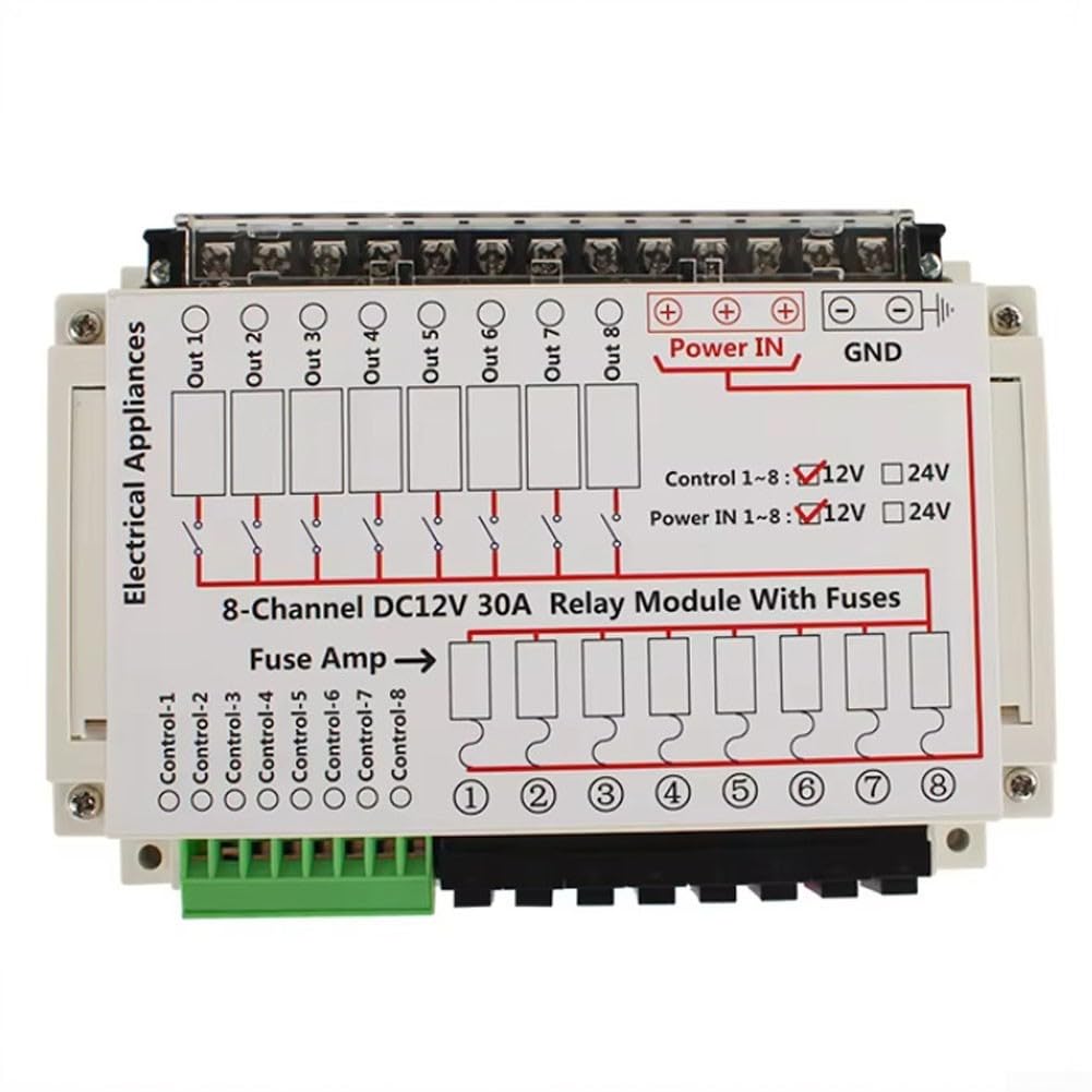 12V 30A Pannello Interruttore Con Scatola Fusibili a 8 Canali Per Camper Camper Barca Controllo DC Bianco