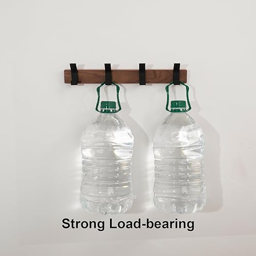 Miniatura 7 de Perchero de pared  Perchero de madera de nogal de 15.7 pulgadas con 4 ganchos de aluminio negro para colgar abrigos, sombreros, bolsos, sombreros,