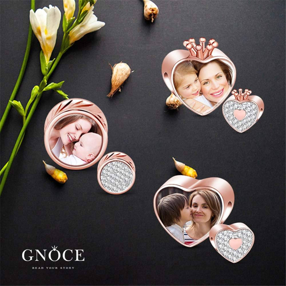 GNOCE Custom Photo Charm Bead Sterling Silver Special Love for You Personalized Picture Charm Rose Gold fit All Bracelets Necklaces (Rose Gold)