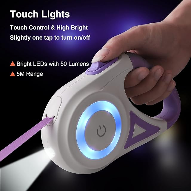 Foto 2 de 8 de SUPERNIGHT Correa enrollable para perros, 5 m, extensible con luz, 360°, sin enredos, sistema Break & Lock