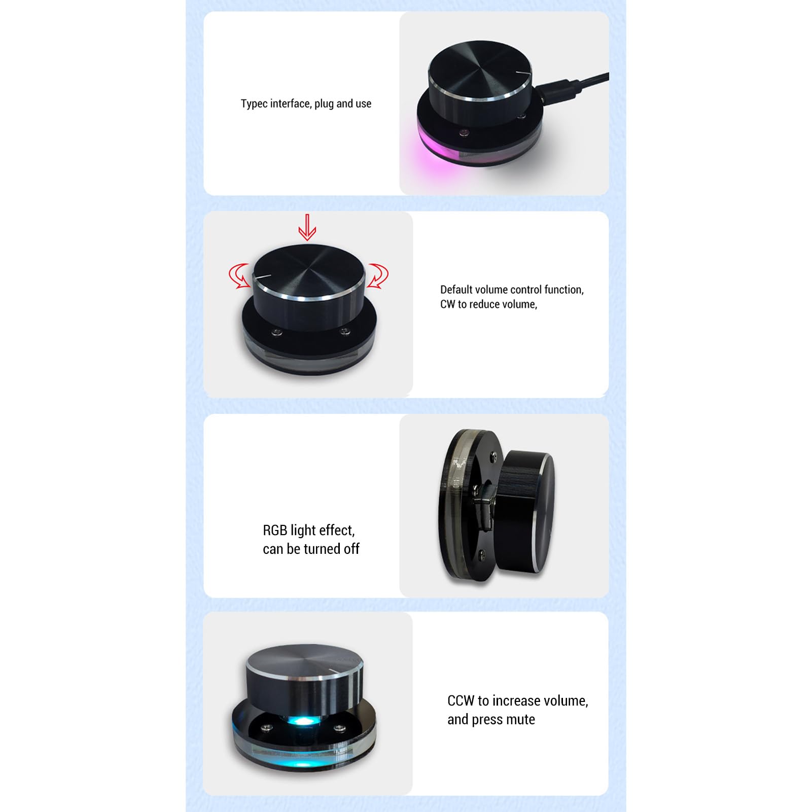 Pokrętło Sterowania Objętościami USB, Multimedia RGB Light Controller z Klawiszem Skrótów dla Systemu Laptopa z Systemem Android System PC