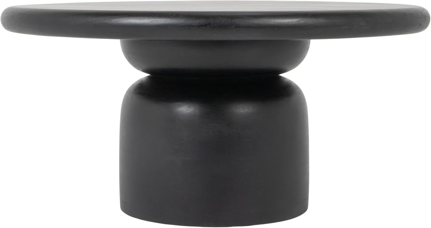 Creative Co-Op Round Mango Wood Coffee Table with Stacked End Grain Base, Black Finish