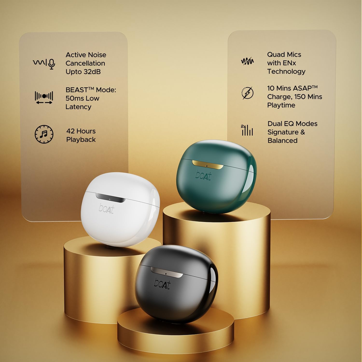Graphic illustrating key features of Airdopes 141 ANC