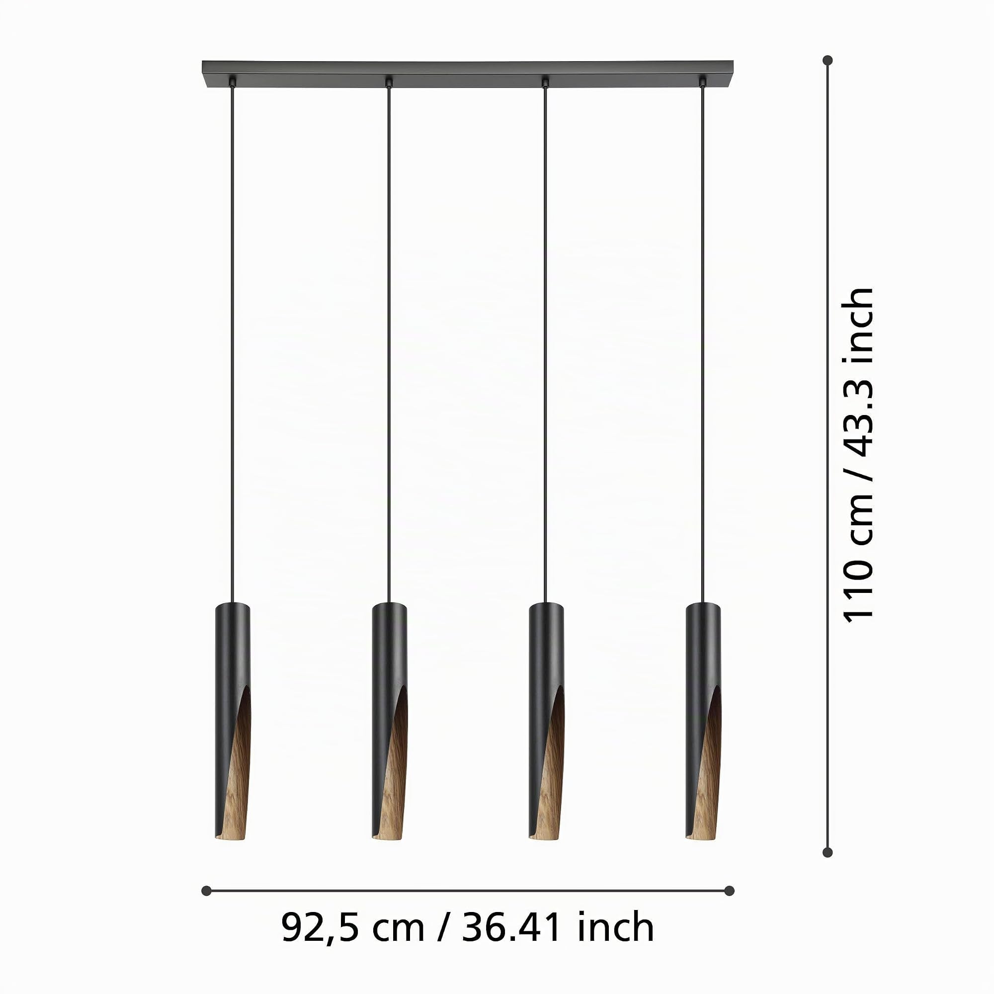 Eglo LED Barbotto, Lámpara colgante sobre mesa de comedor | con iluminación indirecta, 4 luces, de metal negro y símil madera, con bombilla GU10, blanco cálido