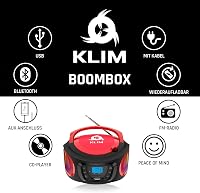 KLIM Boombox Hordozható CD Lejátszó - FM Rádió, Bluetooth, MP3, USB, AUX - Újratölthető Akkumulátor, RGB Világítás, Kompakt Kivitel (Piros) 4