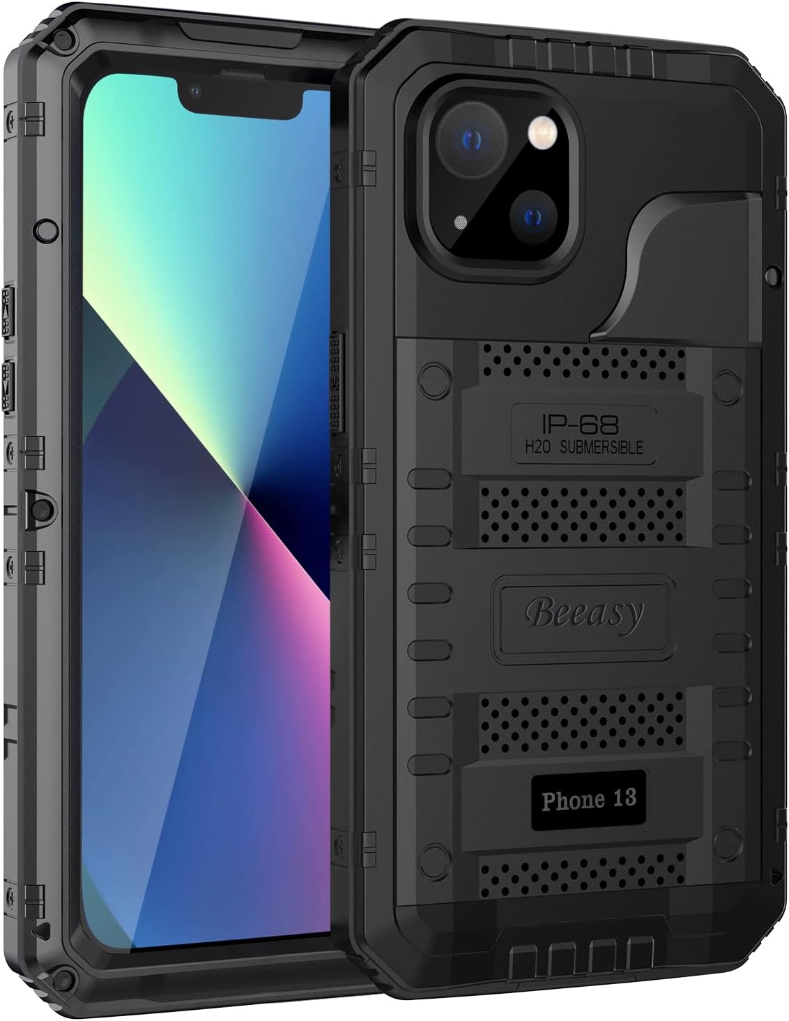 iphone 13 – Beeasy Coque pour iPhone 13 antichoc, coque militaire étanche à 360° avec protection d&rsquo;écran intégrée, coque robuste en métal anti-poussière pour iPhone 13, noir