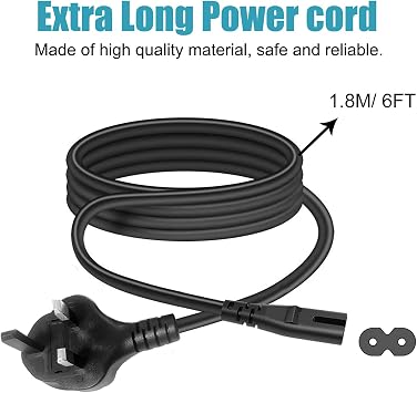 Power Cable Replacement for Sony PS5 PS4 PS3 Playstation 5 4 3 Slim Console Power Figure 8 AC Cord