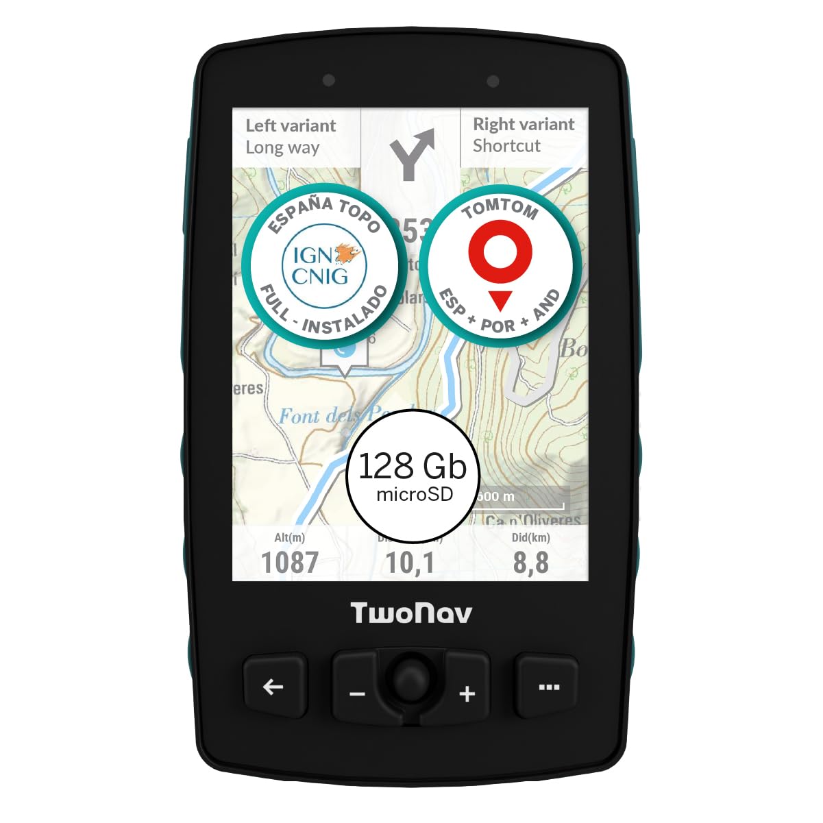 TwoNav Aventura 2 Plus (32 GB) + MicroSD (128 GB) + Mapa Completo España IGN Topo 1:25.000 Instalado, GPS de Mano con Pantalla Amplia 3.7 Pulgadas, Botones y Joystick para montaña, Alpinismo