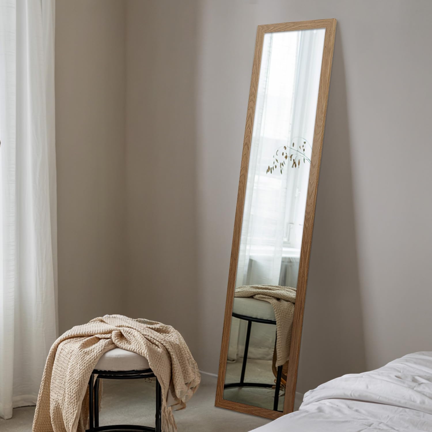 Specchio da Pavimento 36x156 cm Trasportabile Cornice in Legno MDF per Camera da Letto, Soggiorno, Sala da Pranzo, Guardaroba Moderno Elegante Figura Intera con Supporto Rettangolare