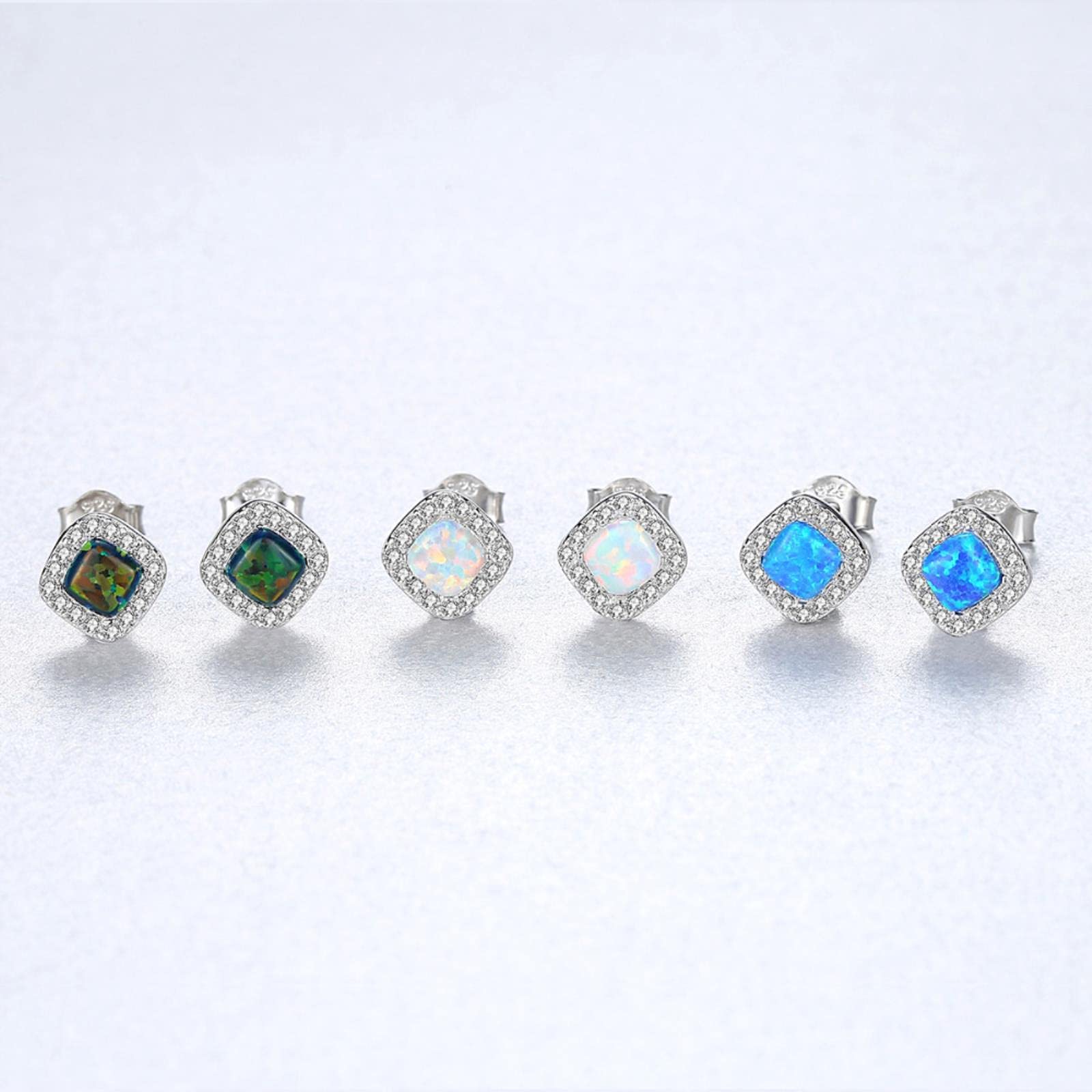 925 Sterling Silber Modeschmuck Ohrstecker für Frauen Raute Form trendiges Design böhmische Opal Ohrringe