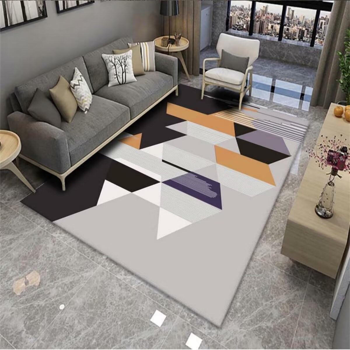 Tapis de chambre moderne personnalisé avec motif géométrique coloré