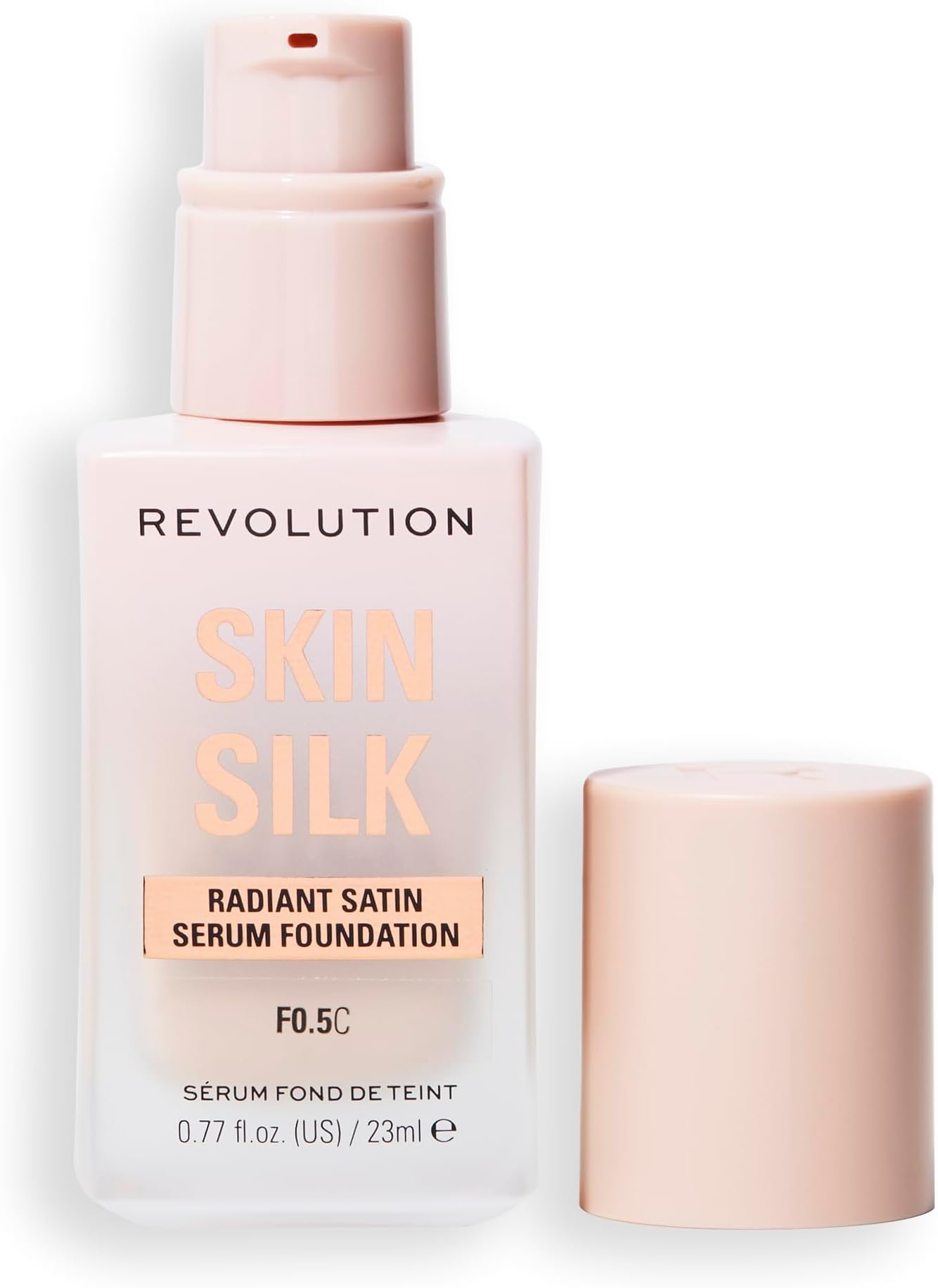 Revolution Skin Silk Radiant Satin Serum Foundation, Buildable Coverage with Hydrating Hyaluronic Acid for a Natural Finish, Vegan & Cruelty-Free, F0.5C Fair Skin Tones, 0.77 fl oz
