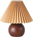 KUNJOULAM Small Pleated Table Lamp, Modern Bedside Nightstand Lamp with Coffee Lampshade, Metal Base Cute Lamp for Bedroom Living Room Home Office Decor E12 Bulb