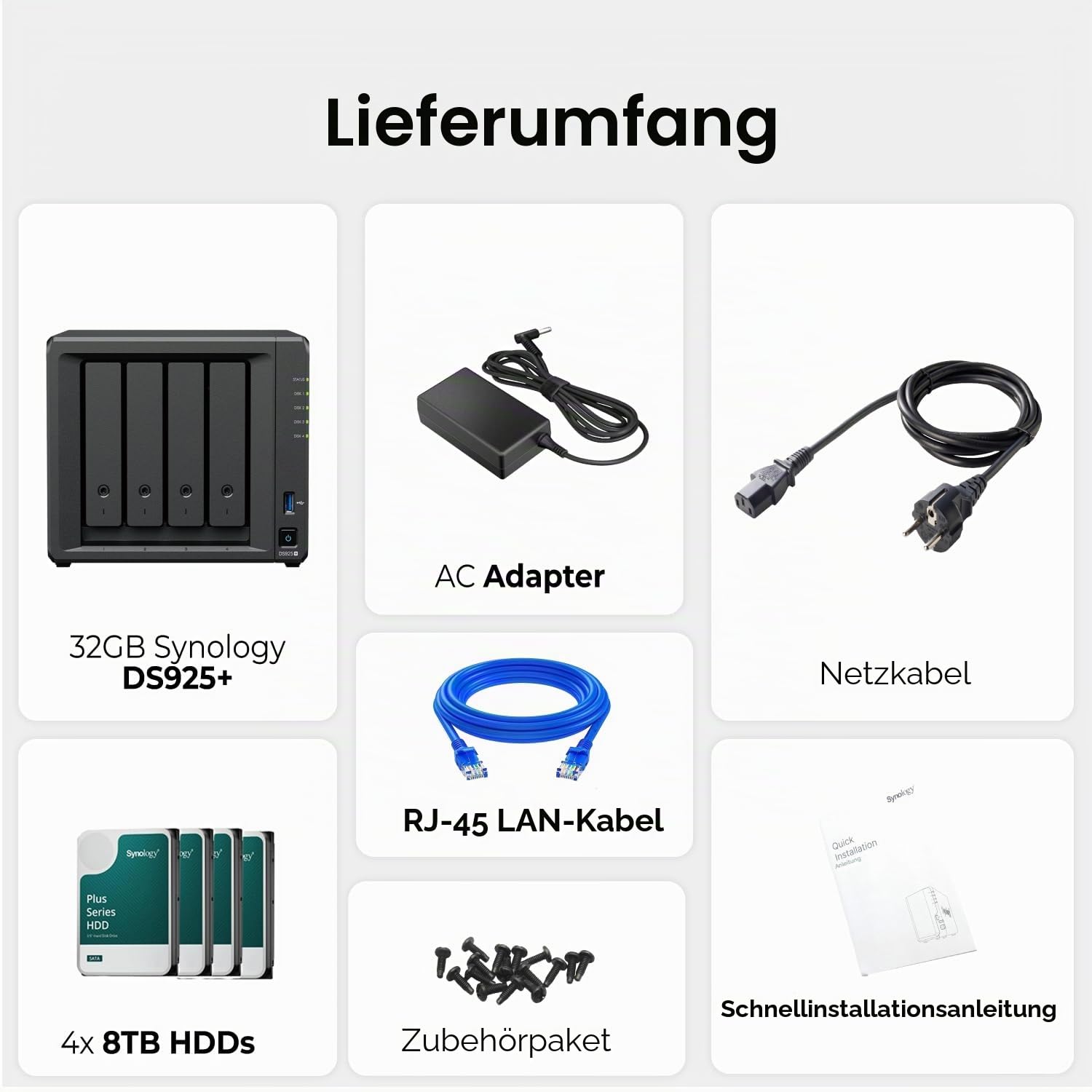 Synology DS925+ 4-Bay NAS-Server-Kit (32GB RAM, 32TB HDD) - 4X 8TB Synology NAS Hochleistungs-Desktop-Netzwerkspeicher