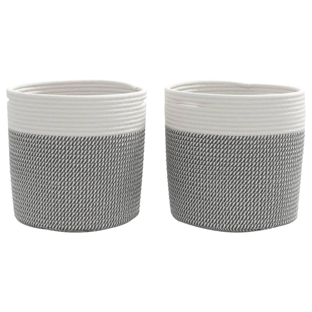Aufbewahrungskörbe 2 Stk. Grau und Weiß Ø28x28 cm Baumwolle, Stoffkorb, Deko, Organizer, Ordnung für Wohnzimmer, Schlafzimmer, Bad, Regal, Schrank, Spielzeug, Wäsche