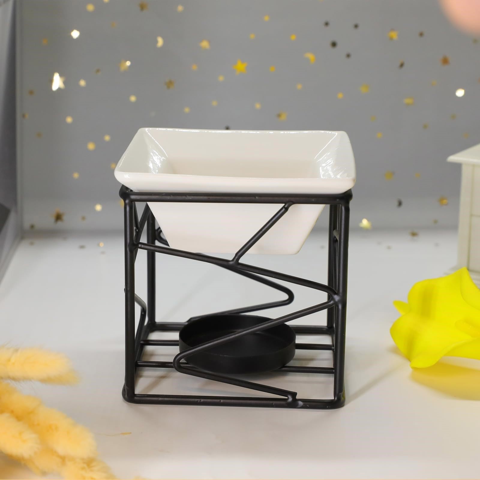 Dyfuzor do aromaterapii, Ceramiczny podgrzewacz, geometryczny świecznik na podgrzewacze do aromaterapii, dyfuzorów i dekoracji wnętrz. Dyfuzor zapachów(Black)