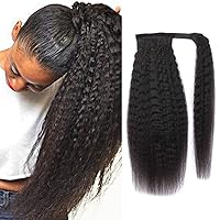 Vista 48 de Human Hair Water Wave Drawstring Ponytail Extensions - Natural Black Corn Wave for Black Women - Clip in Extensions (20")