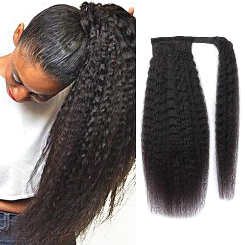 Miniatura 48 de Human Hair Water Wave Drawstring Ponytail Extensions - Natural Black Corn Wave for Black Women - Clip in Extensions (20")