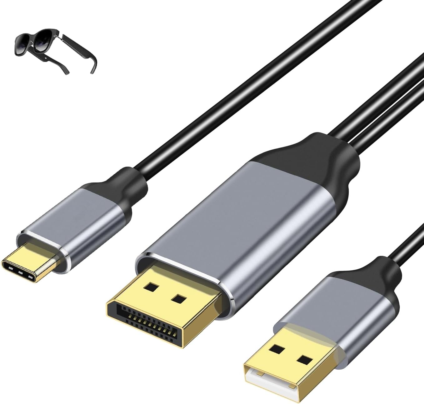 DisplayPort to USB C Cable 6FT 4K@60Hz with USB Cable Adapter,DP Male to Type-C Male Converter Support Touch with Nre a-l Air VR, MacB00k Pro/Air 2020/2018,XPS, Pad Pro/Air