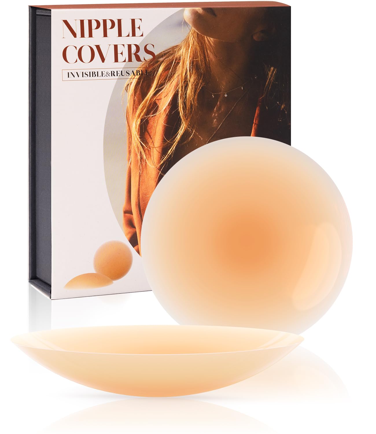 LUNA & MANTHANipple Covers, Adhesive Silicone Nipple Pasties for Women, Reusable,Sticky Breast Petals with Travel Box