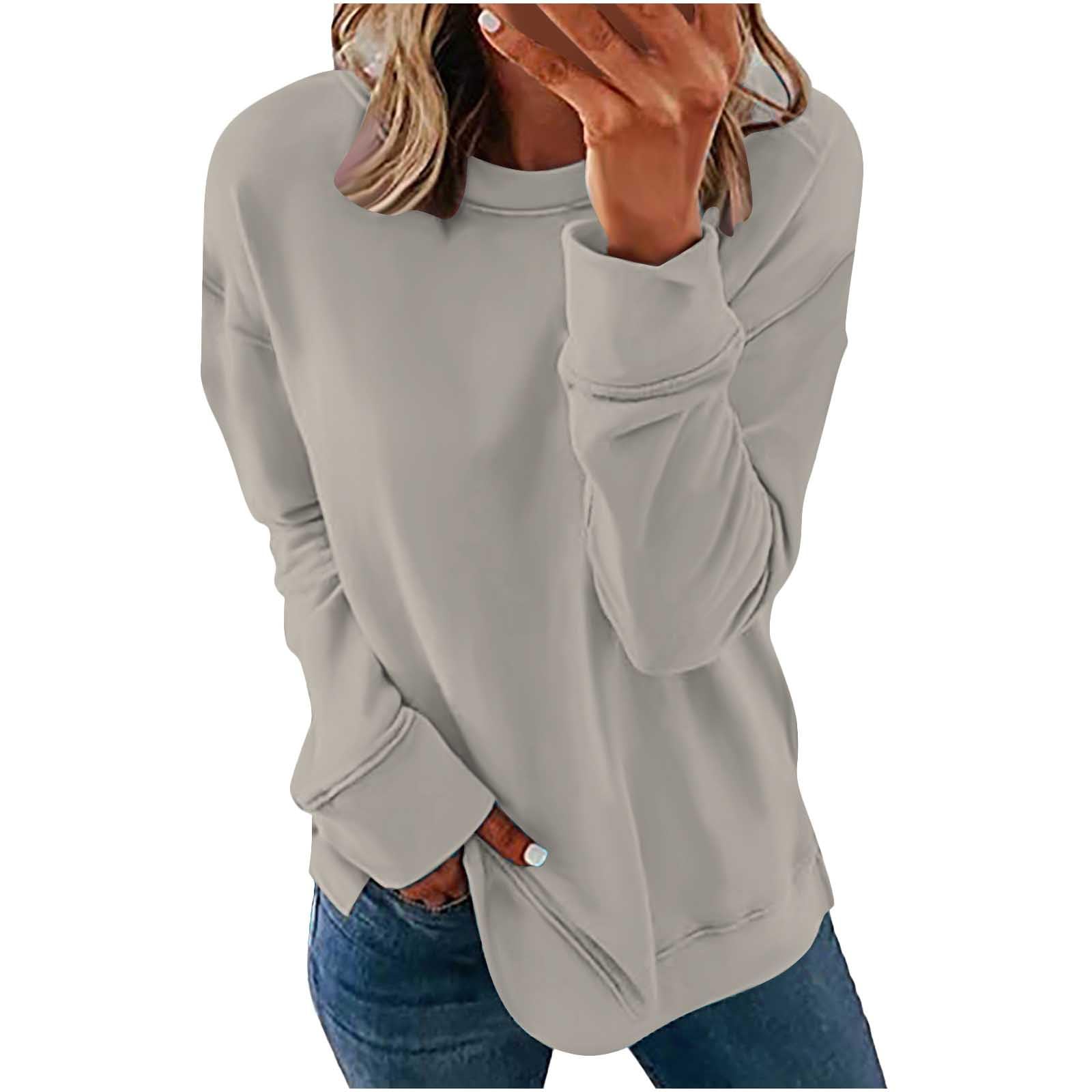 Women's Trendy Solid Tops Shirt Casual Oversized Pullover Top Crew Neck Long Sleeve Blouse Sporty Shirt for Women