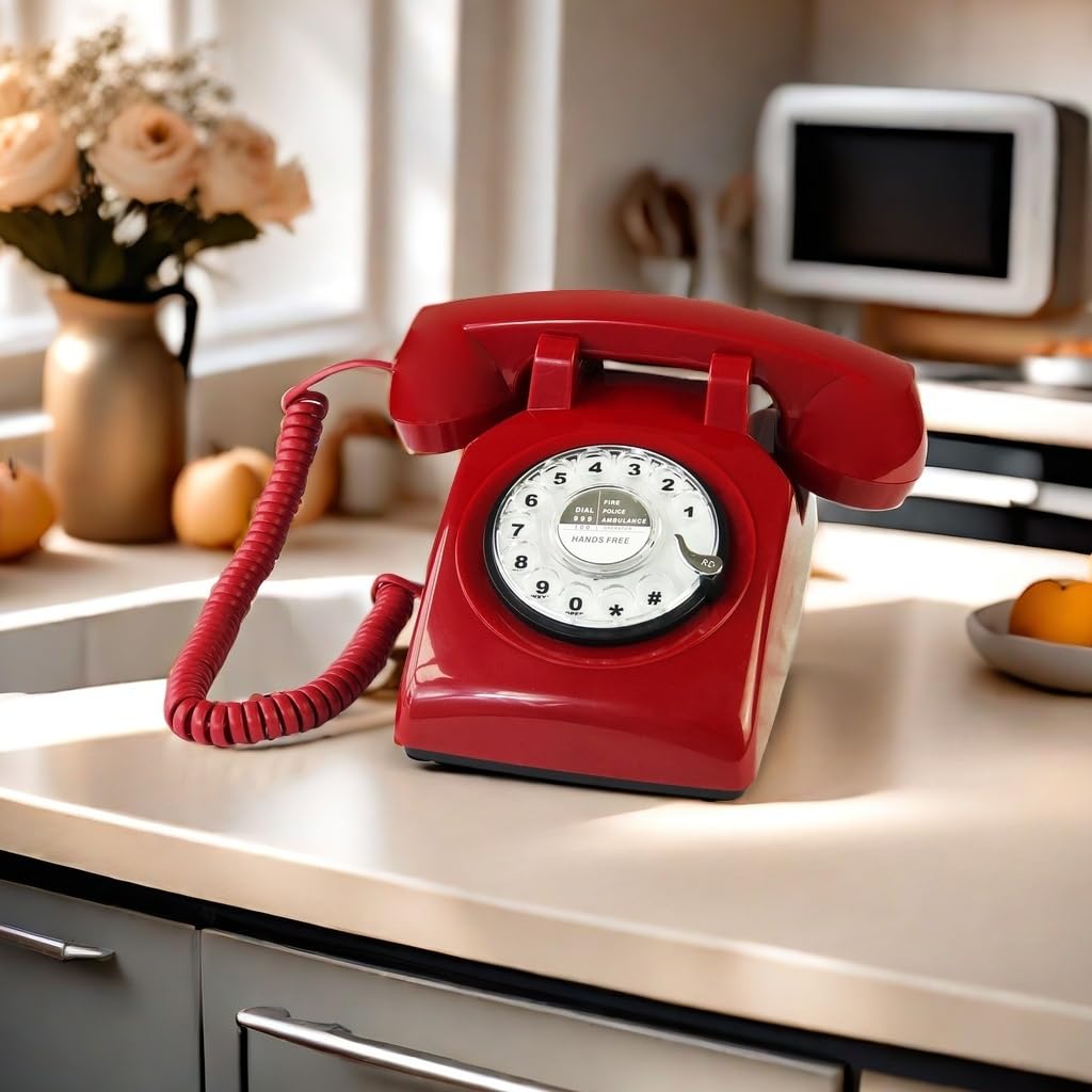 Rosso Retro Telefono Cablato Classico 1960 Quadrante Rotativo Home Office Telefono Mani Libera Antico Telefono fisso per Anziani Regalo