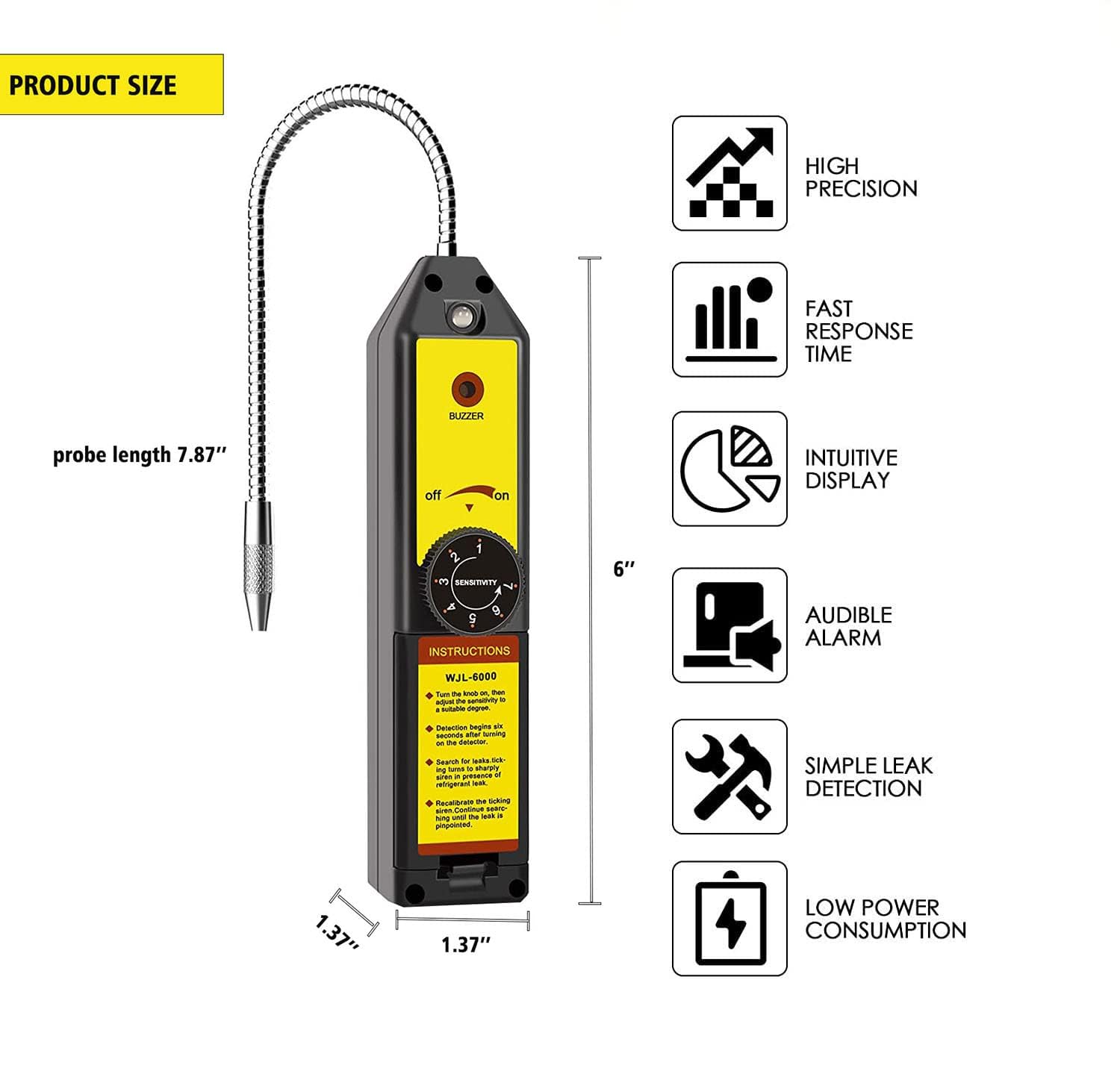 WJL-6000L Freon Leak Detector Halogen Gas Sniffer Refrigerant AC Leak Tester R22 R410A R134A R1234YF