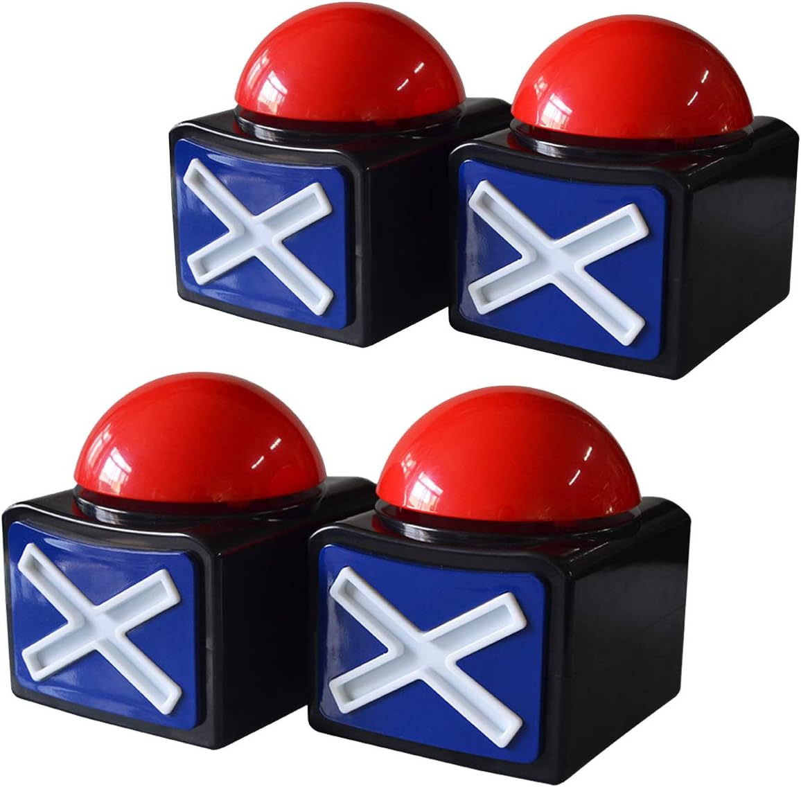 Family Feud Buzzer, 4 Pack Game Buzzers with Lights & Sound - Quiz Buzzers for Trivia Nights, Classroom Games - Red LED & 3-Second Alarm