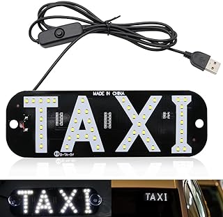 Taxi Sign Light USB On/Off Button, Bright Taxi LED Sign, Suction Cup Window Placement for Taxi Car (White)
