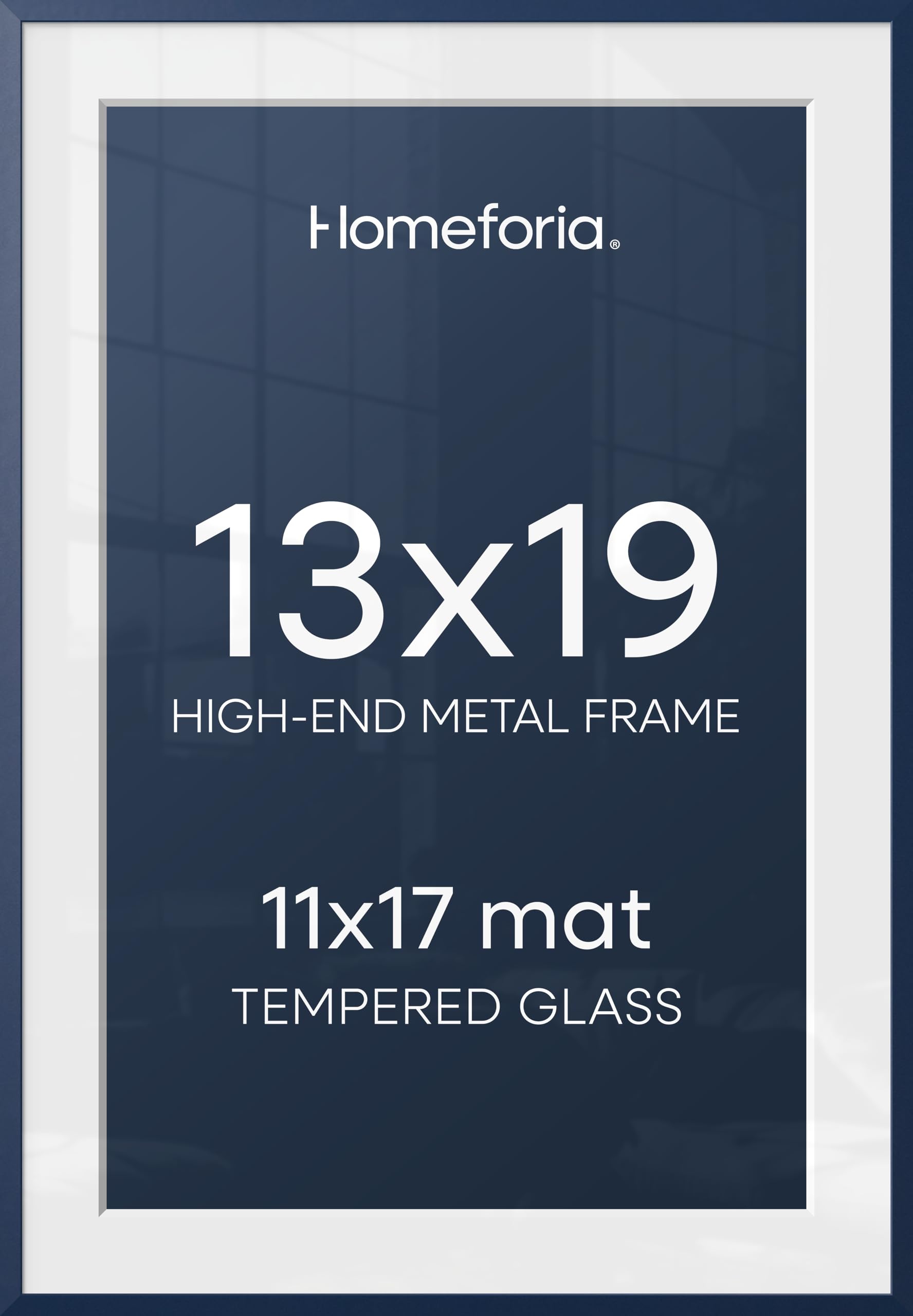Homeforia 13x19 Blue Picture Frame, High-End Metal, 11x17 Mat, Glass | High End Aluminum, Tempered Glass, Acid-Free 11x17 Removable Mat, 13x19 in Edge-to-Edge Display 19x13, Wall Kit, Set Of 1